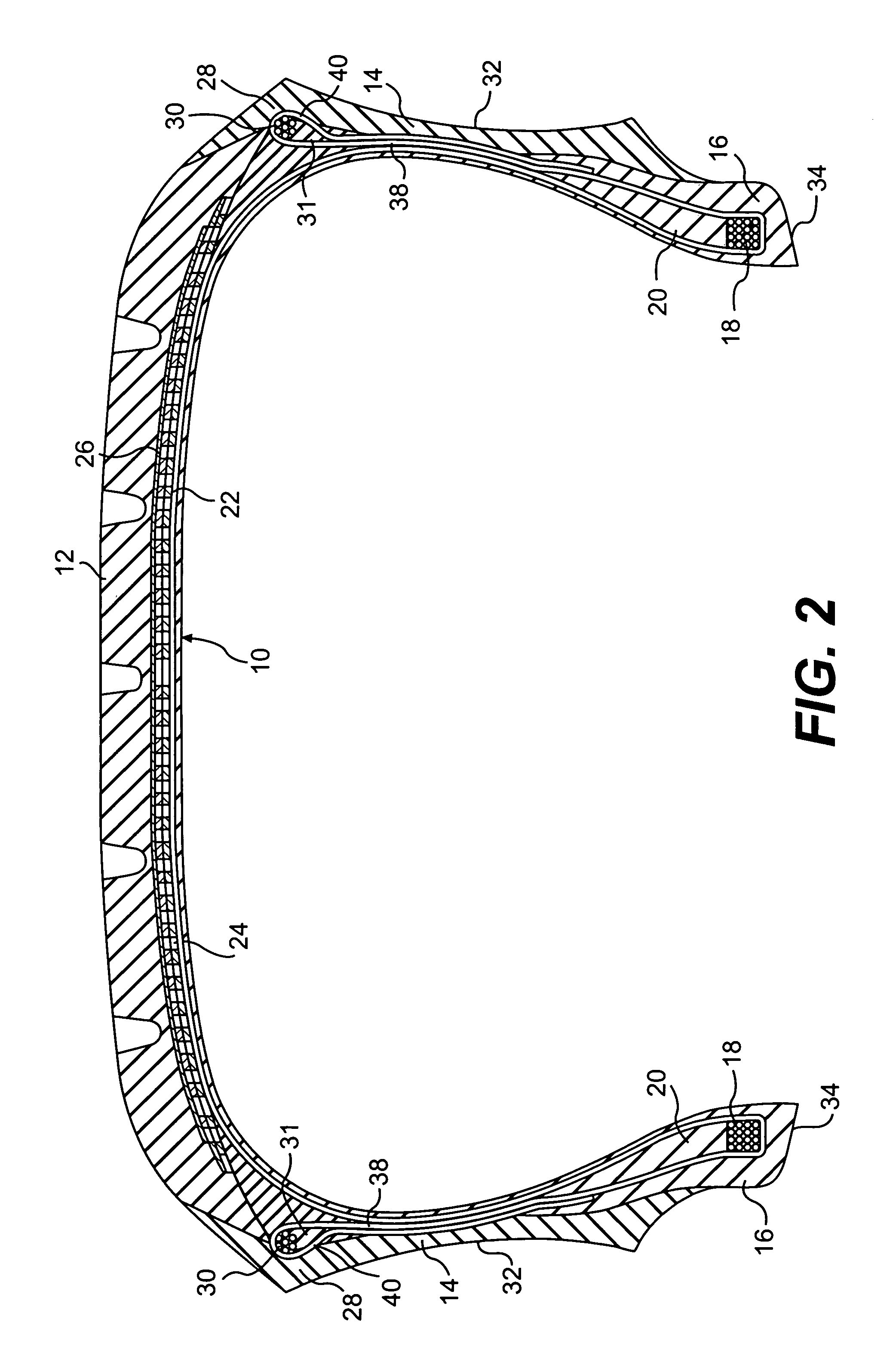 Tire for a vehicle wheel capable of withstanding the load at low pressure or zero pressure