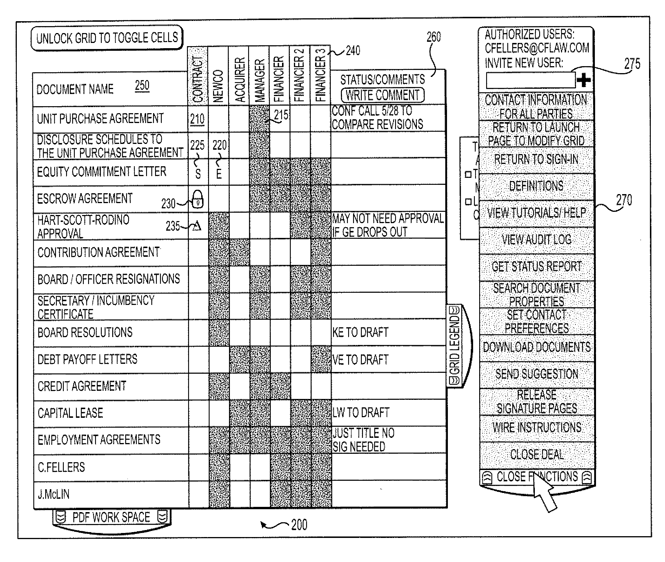 Managing signature pages of a transactional deal using a taxonomy displayable by a computing device