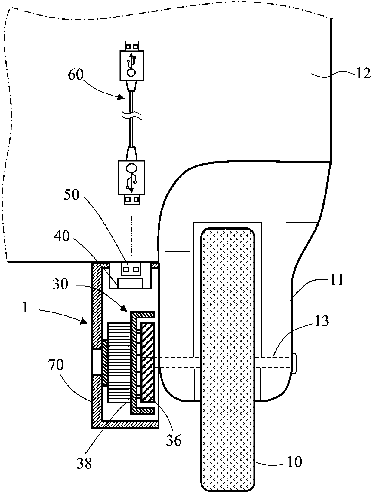 Roller charging device for luggage case