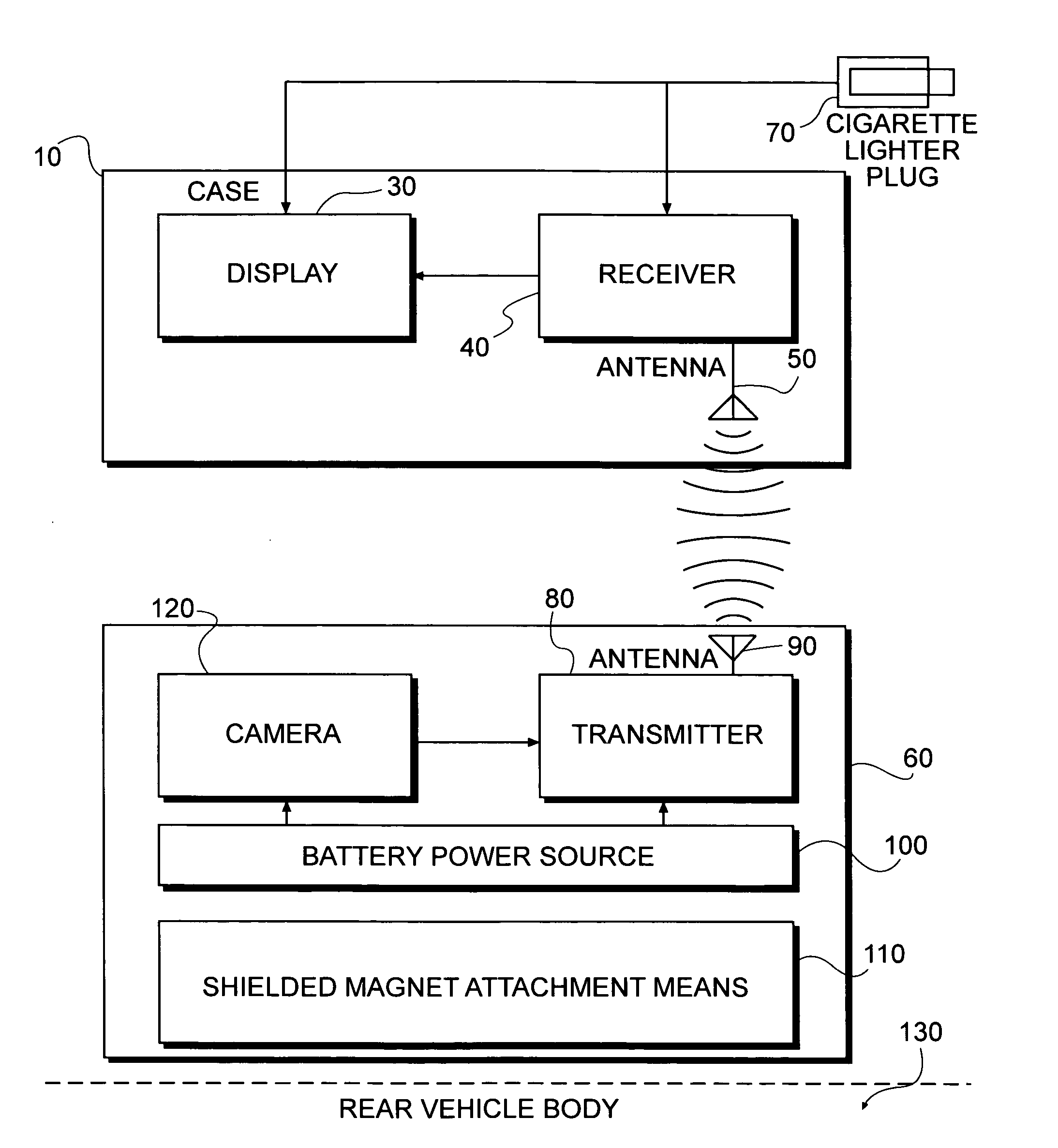 Portable wireless rearview camera system for a vehicle