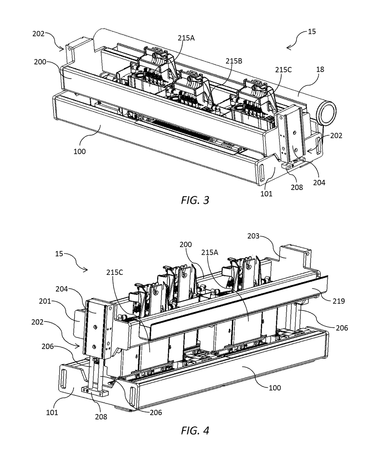 Printer having l-shaped maintenance modules for plurality of printheads