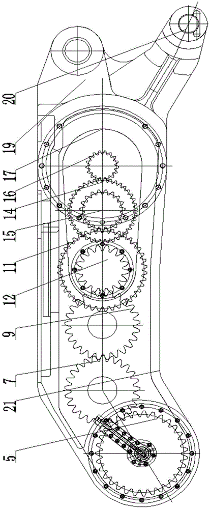 Rocker arm device of short-distance transmission coal mining machine