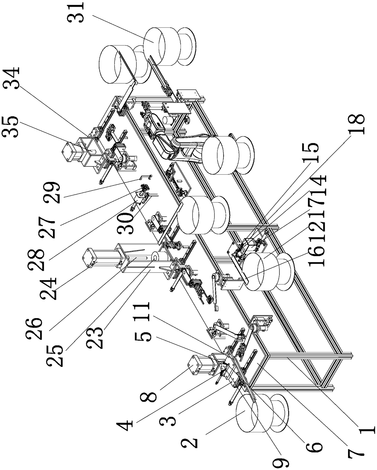 Automatic assembly production line for front cover of angle grinder