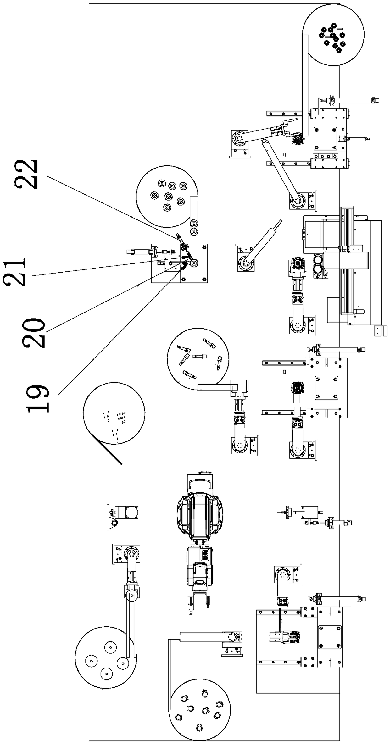 Automatic assembly production line for front cover of angle grinder