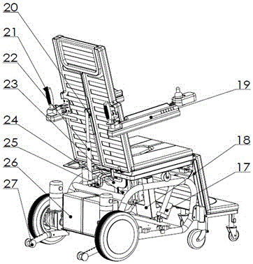 Stand-up and lie-flat wheelchair with turning function