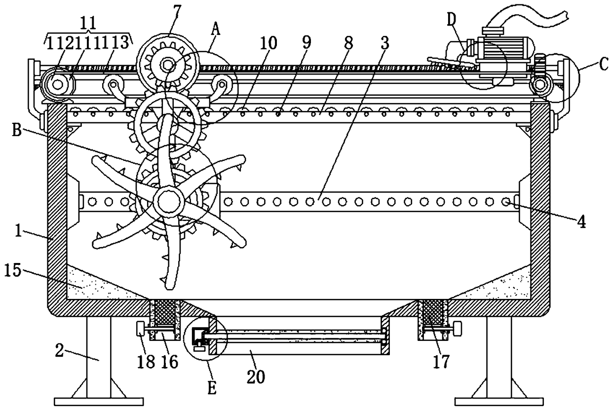 Power reciprocating overturning type cobblestone cleaning device based on pressurized flushing