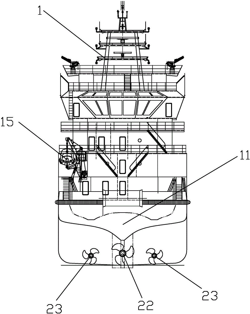 Green energy-saving tail icebreaking type three-purpose tugboat