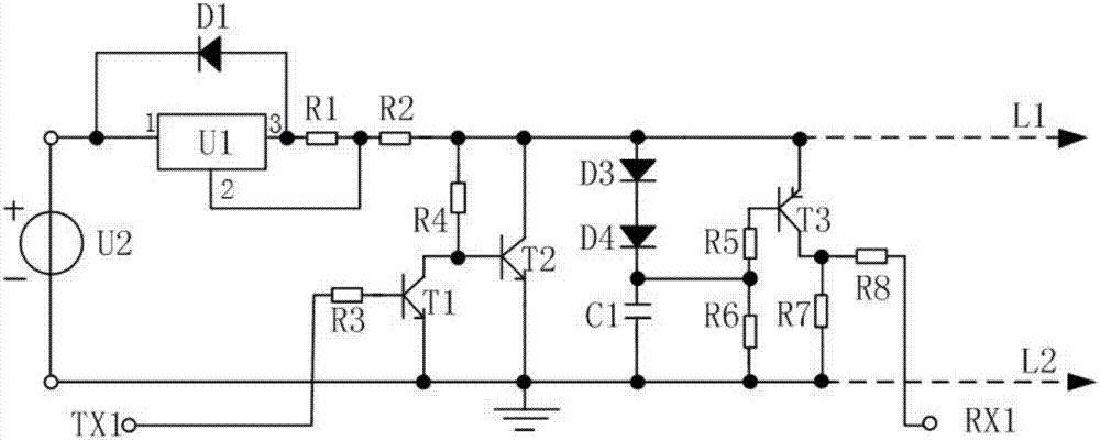 Two-line system constant current source carrier communication bidirectional transmitting/receiving circuit