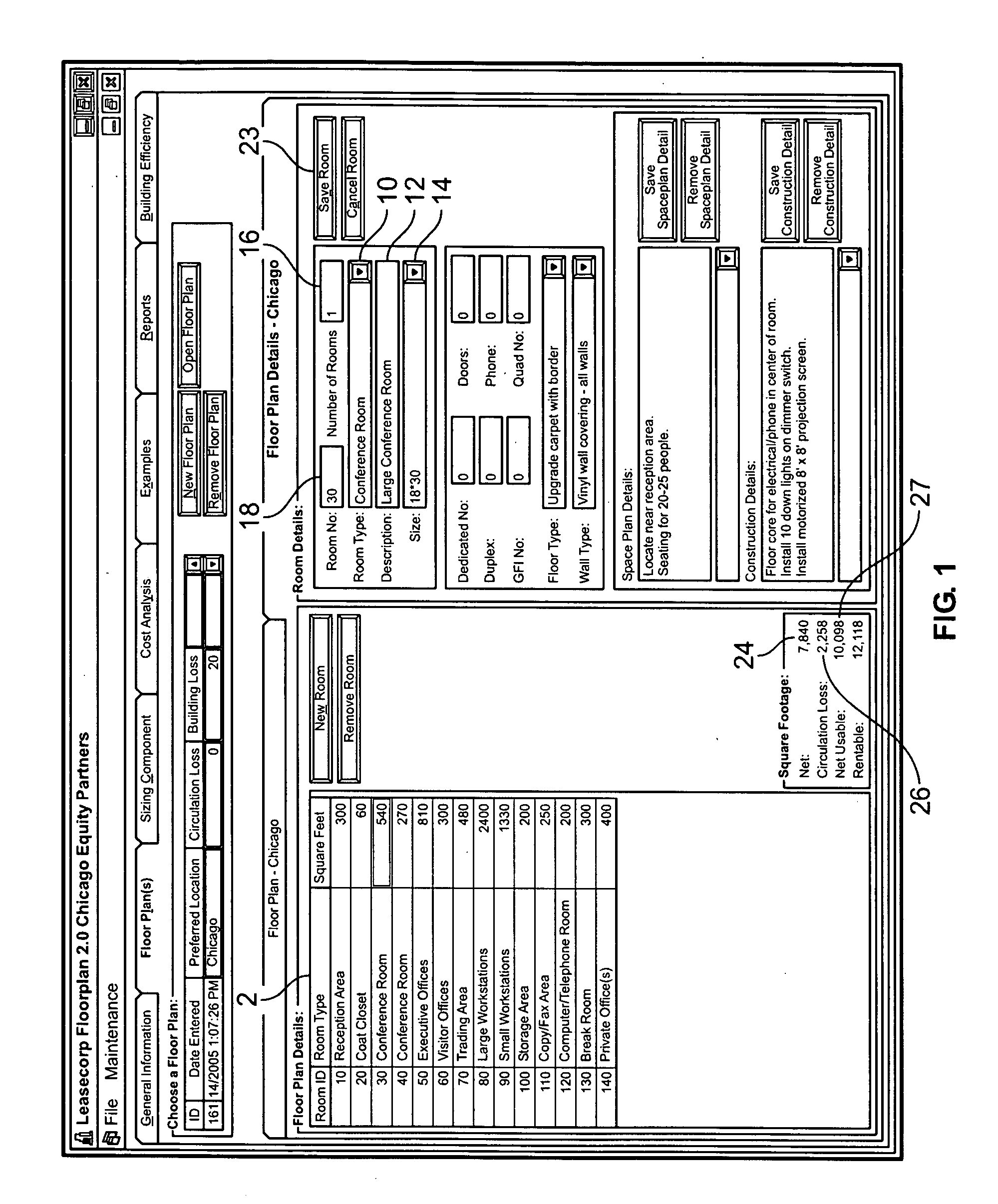 Office building inefficiency factor and space planning circulation factor calculation system and method