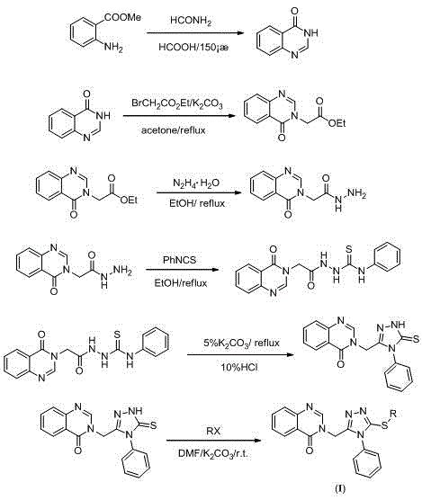 Quinazolinone compound containing 1, 2, 4-triazole thioether and synthesizing method and application of quinazolinone compound