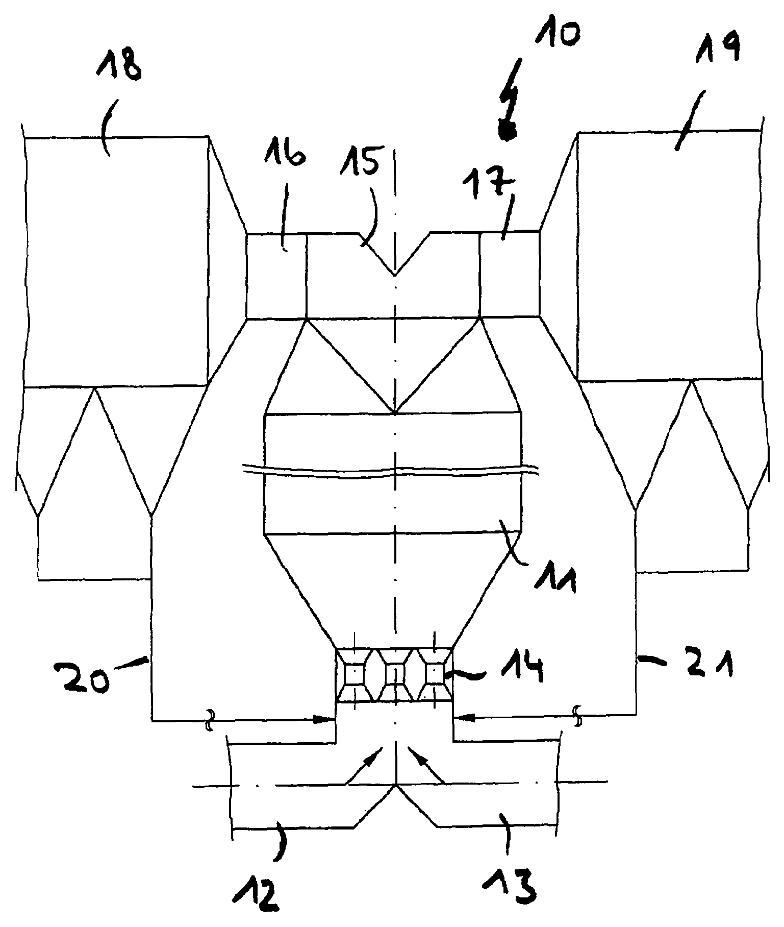 Flue gas purification system with different nozzles