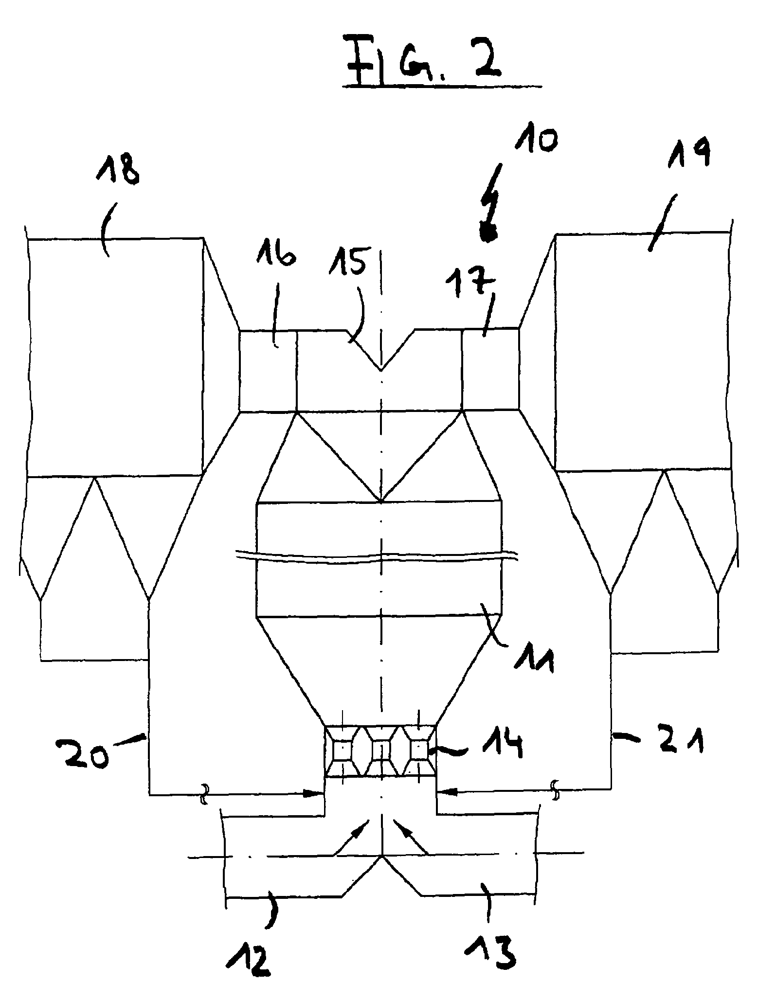 Flue gas purification system with different nozzles