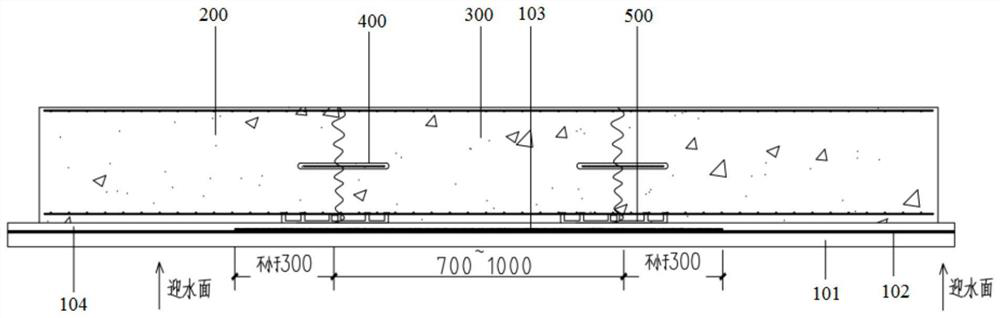 Water stop structure for post-cast strip