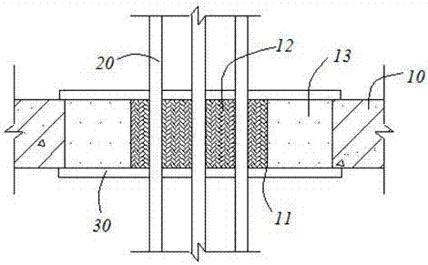 Cable fast-solidification type block material floor plugging structure