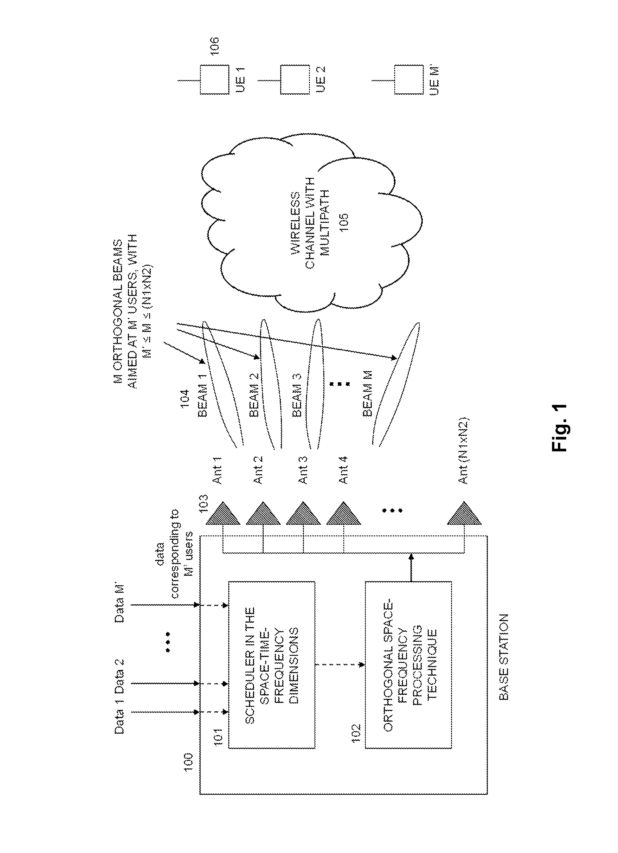 Method for performing multiple access in wireless OFDM cellular systems over multipath wireless channels considering both space and frequency domains, base station and computer programs thereof