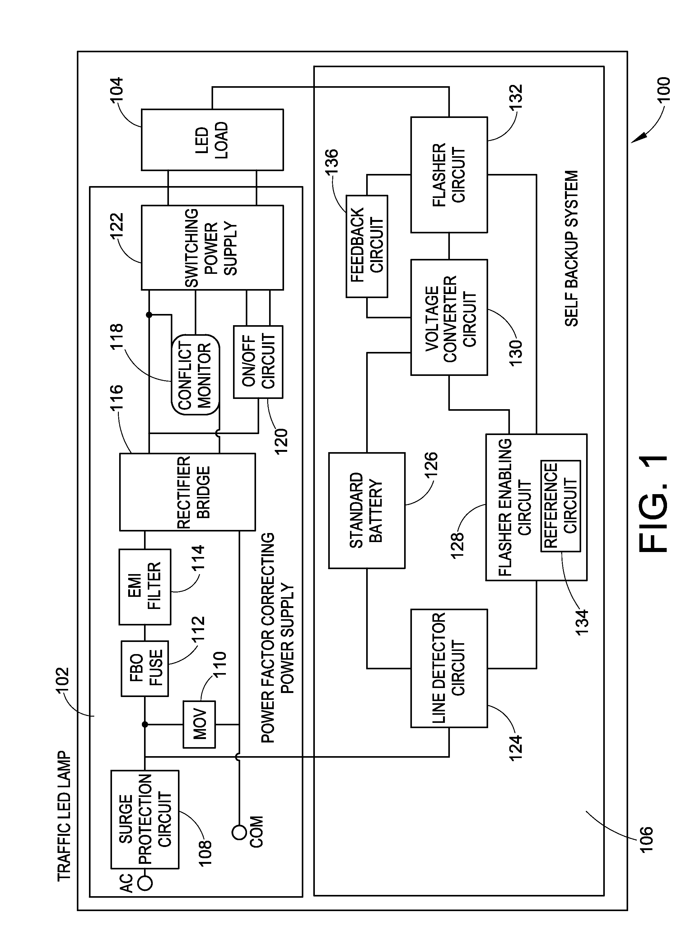 Traffic LED lamp with internal circuit backup system