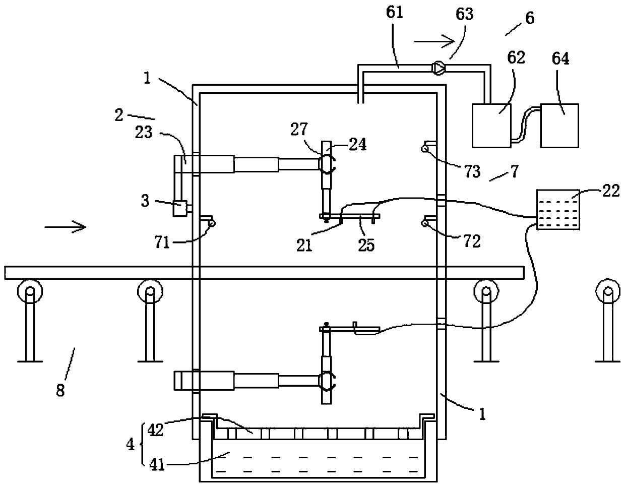 Sucker rod paint spraying device and paint spraying method thereof