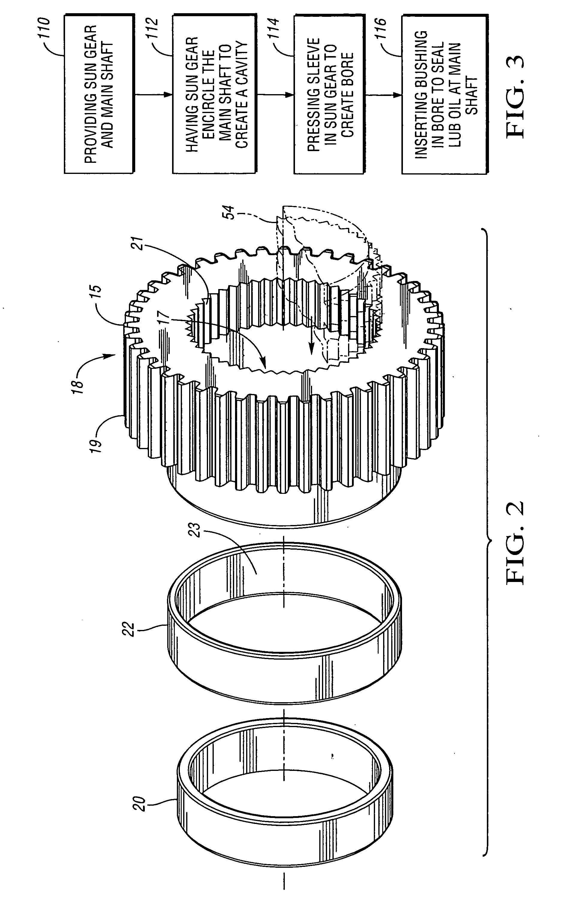 Sun gear bushing and sleeve and method for sealing in a hybrid electromechanical automatic transmission