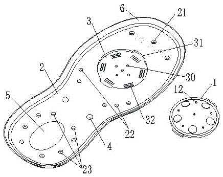 Detachable massaging moisture-absorbing deodorant insole