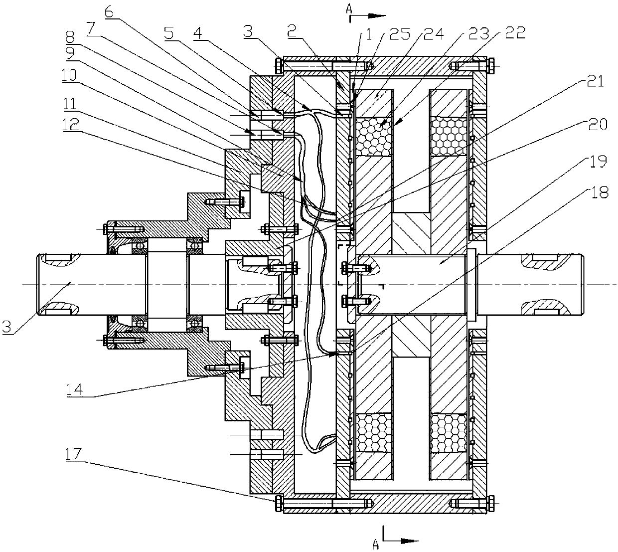 Water-cooled magnetic coupler of spiral water channels