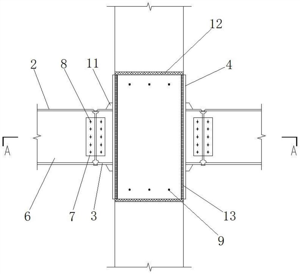 Concrete column and steel beam connecting structure