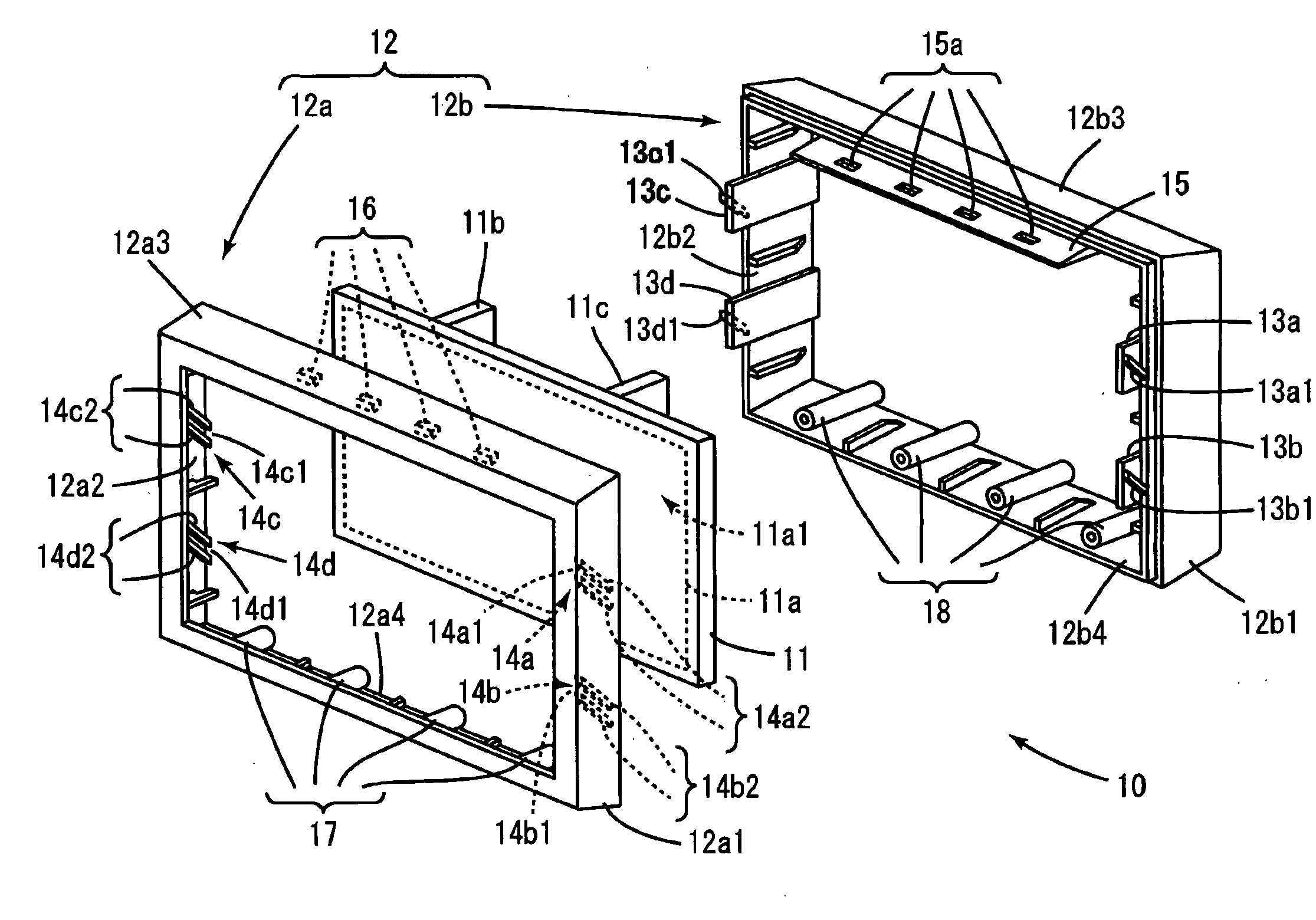 Assembling structure for plat-panel display unit, and flat-panel television