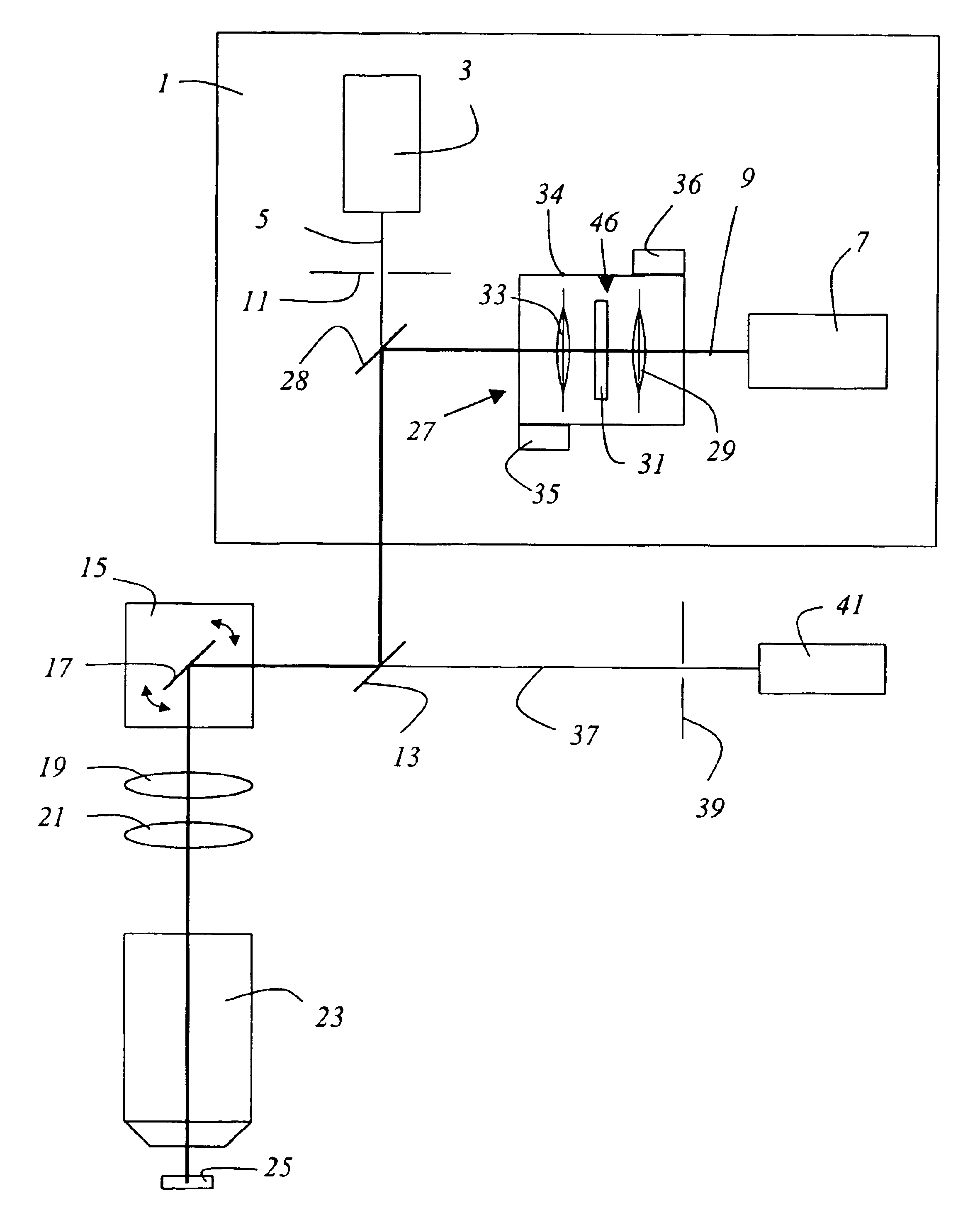 Scanning microscope with a detector and light source for exciting an energy state in a specimen and module for a scanning microscope