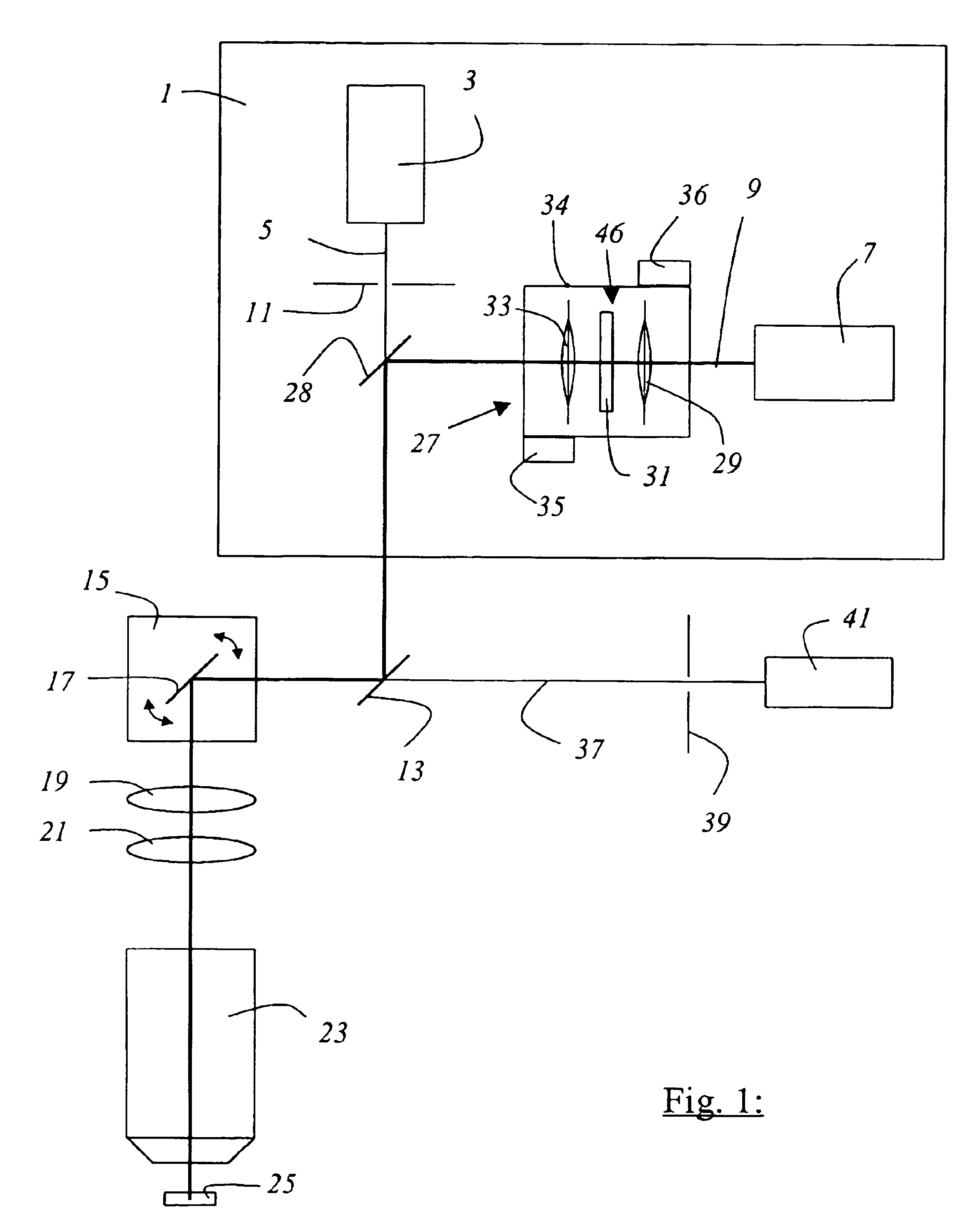 Scanning microscope with a detector and light source for exciting an energy state in a specimen and module for a scanning microscope