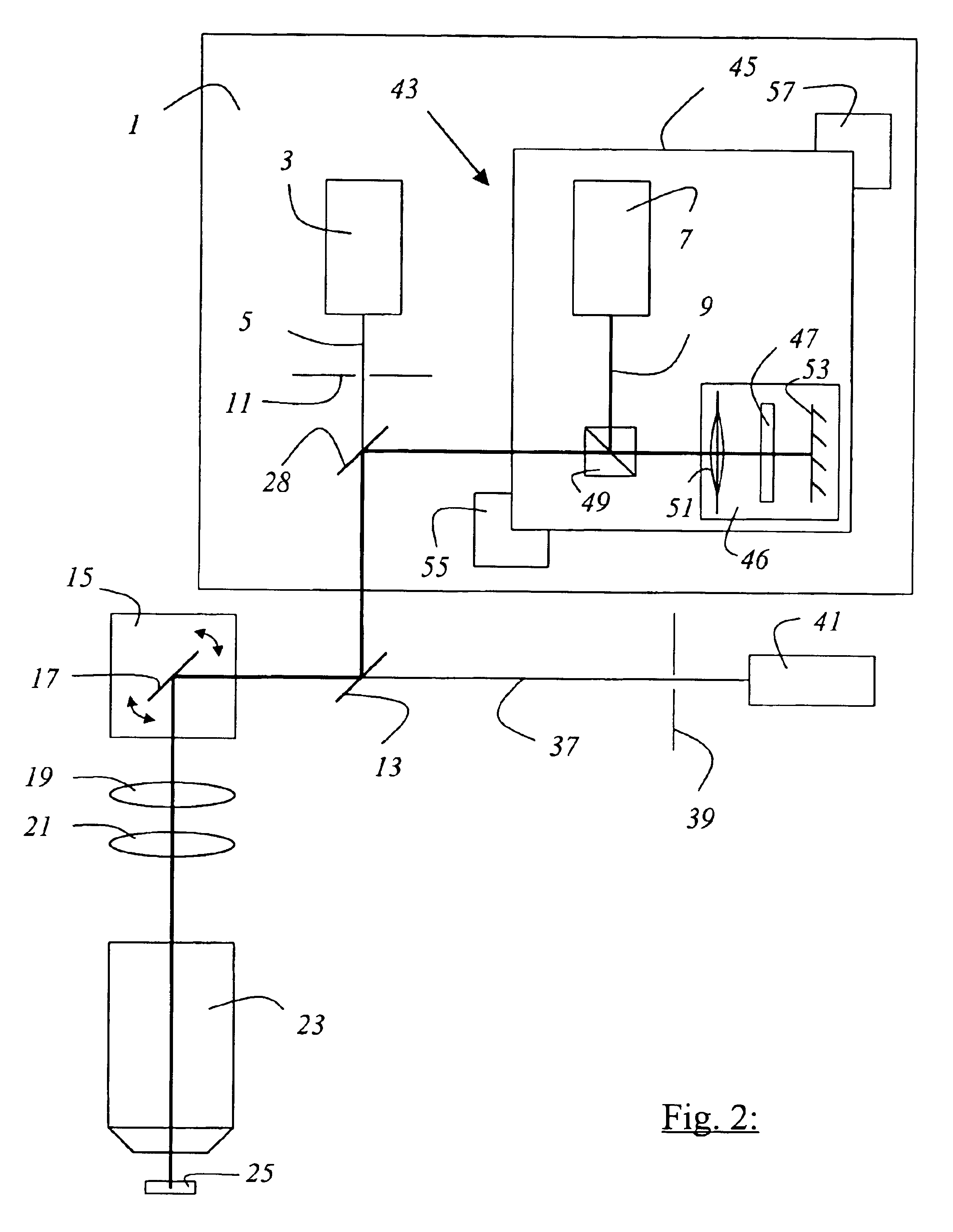 Scanning microscope with a detector and light source for exciting an energy state in a specimen and module for a scanning microscope