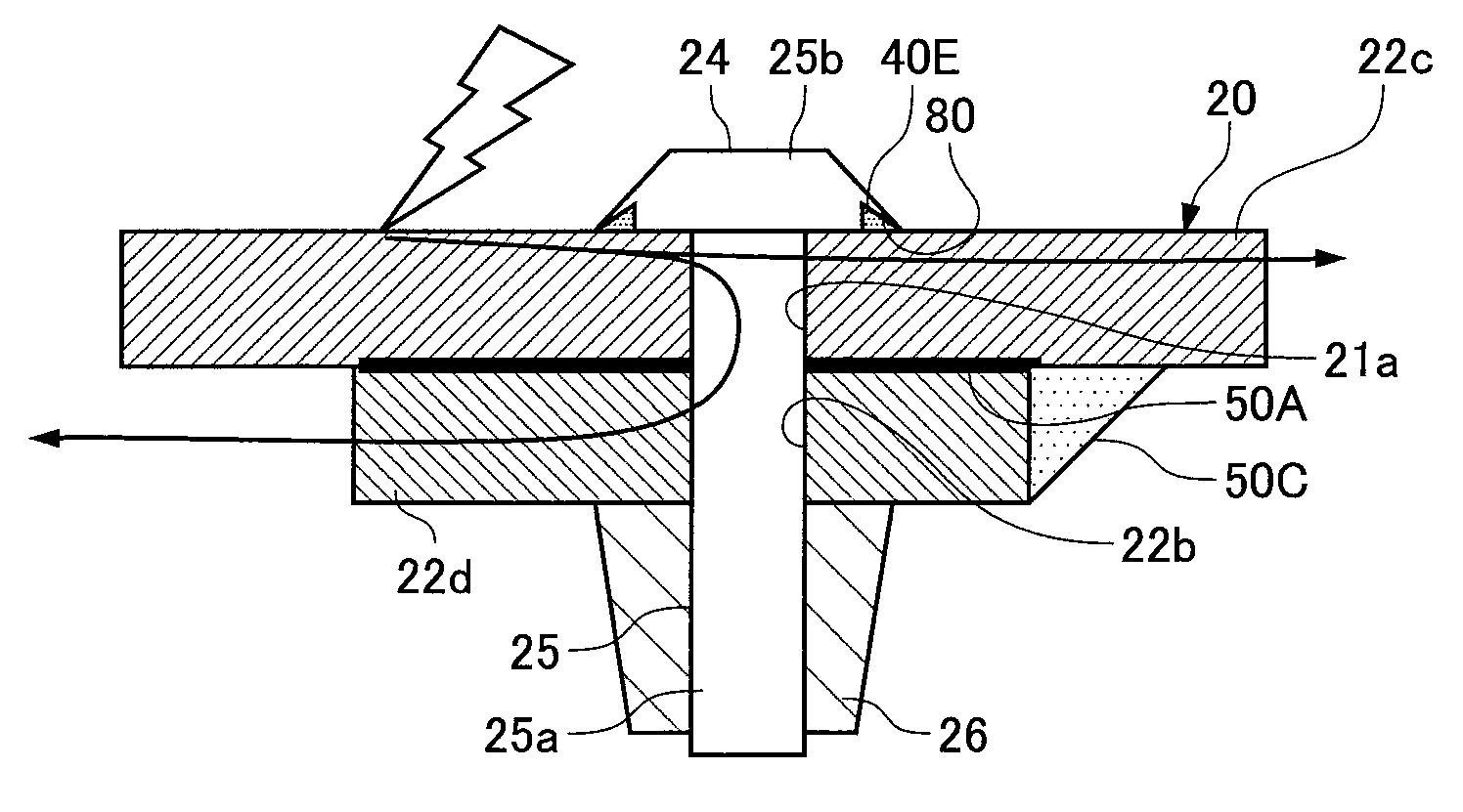 Lightning protection fastener, aircraft assembly, and method of manufacturing aircraft assembly component