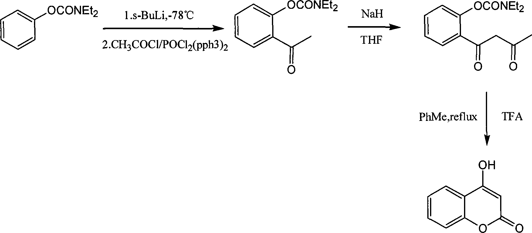 Method for synthesizing 4-hydroxyl coumarin and derivant thereof