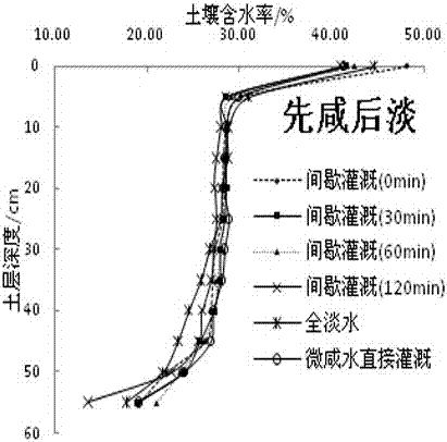 Intermittent combination and irrigation method for brackish water and freshwater in saline-alkali soil