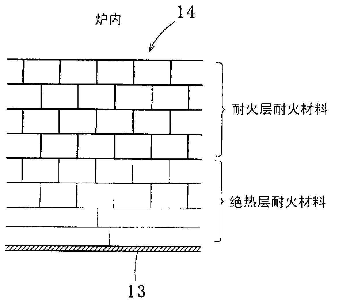 Heat treatment furnace for metal chunk, method for repairing heat treatment furnace for metal chunk, and method for producing infill for hearth used for heat treatment furnace for metal chunk