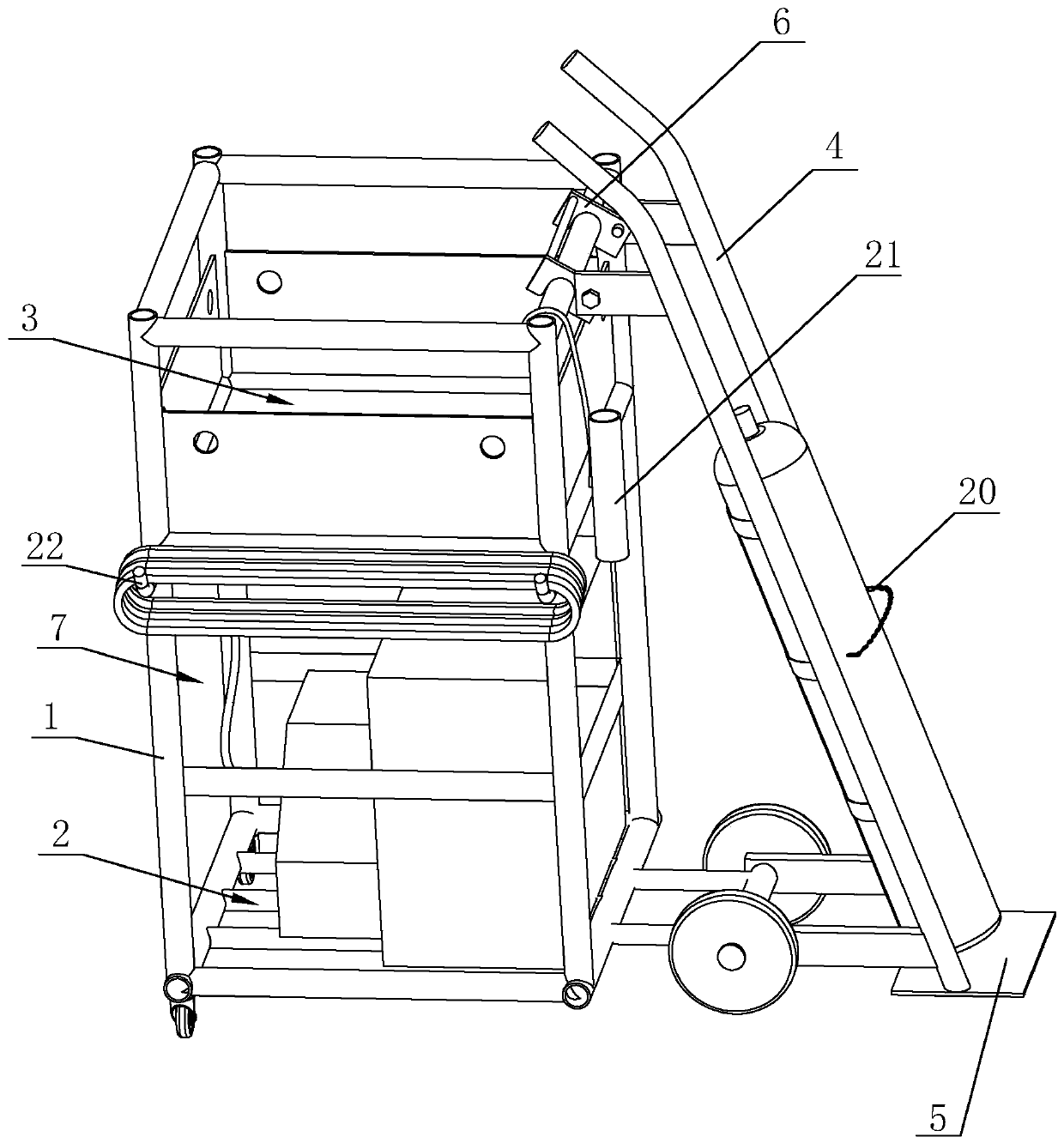 Cart for gas shielded arc welding