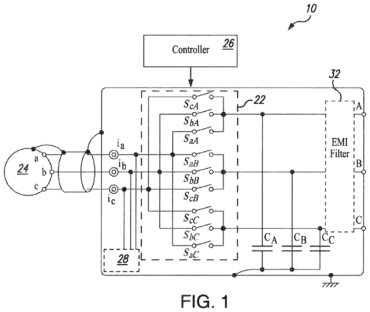 Matrix converter operating in current control mode using feed forward signals