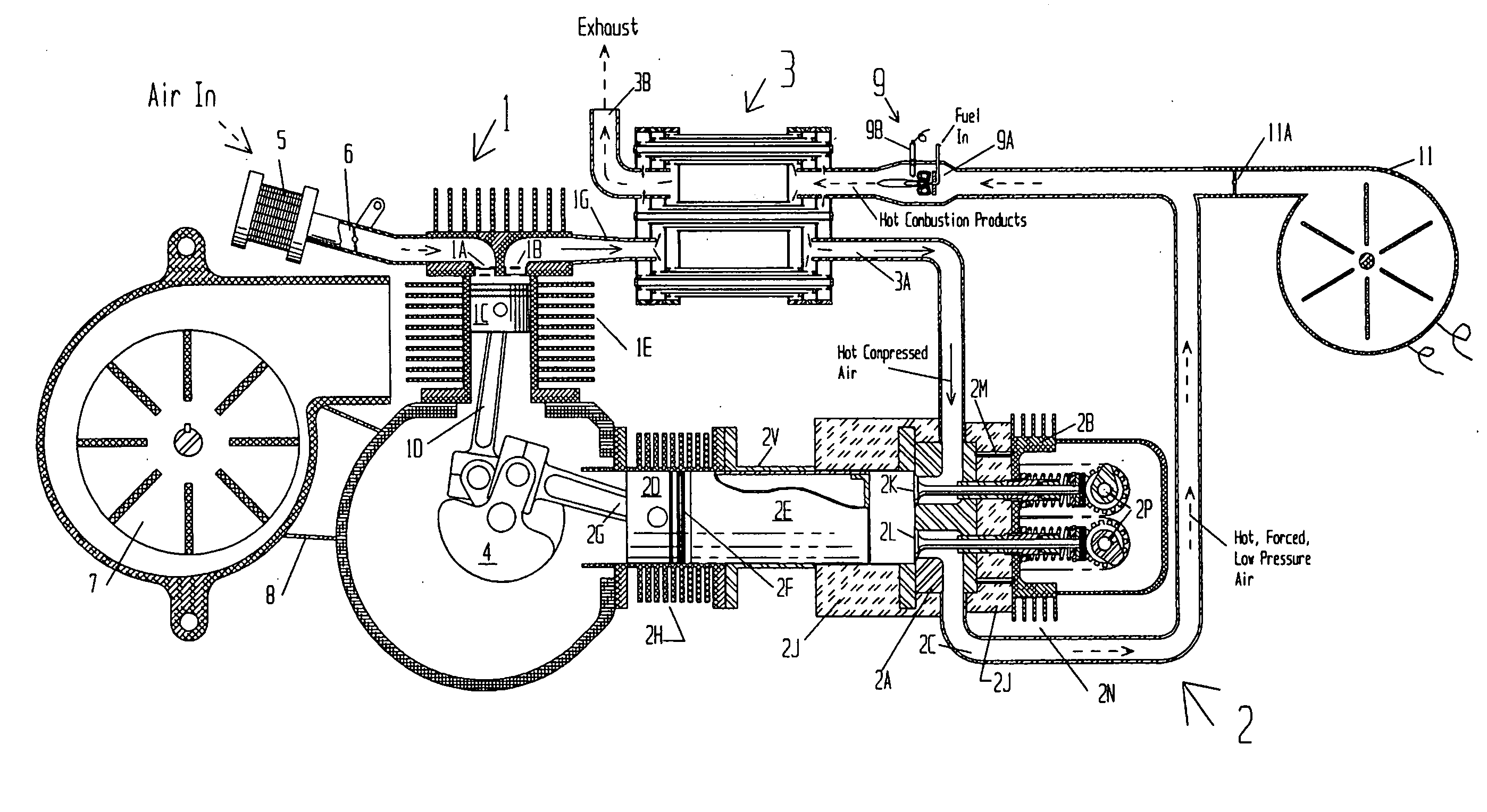 Afterburning, recuperated, positive displacement engine