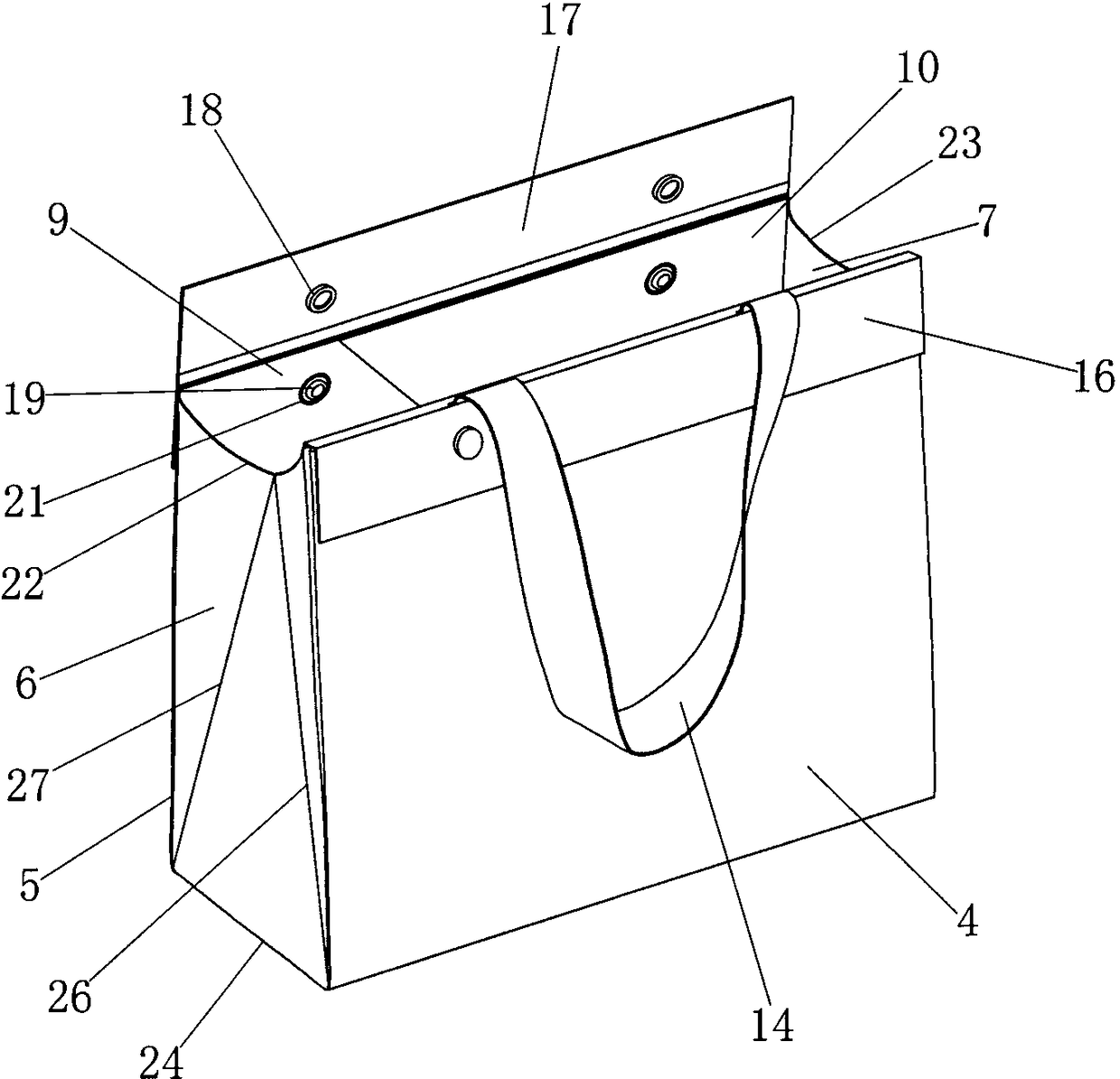 Folding buckle type portable square-bottom typical carry bag