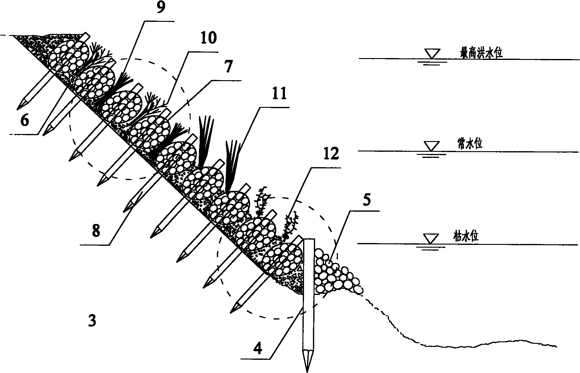 Ecological bank protection method of riverway roofthrust position