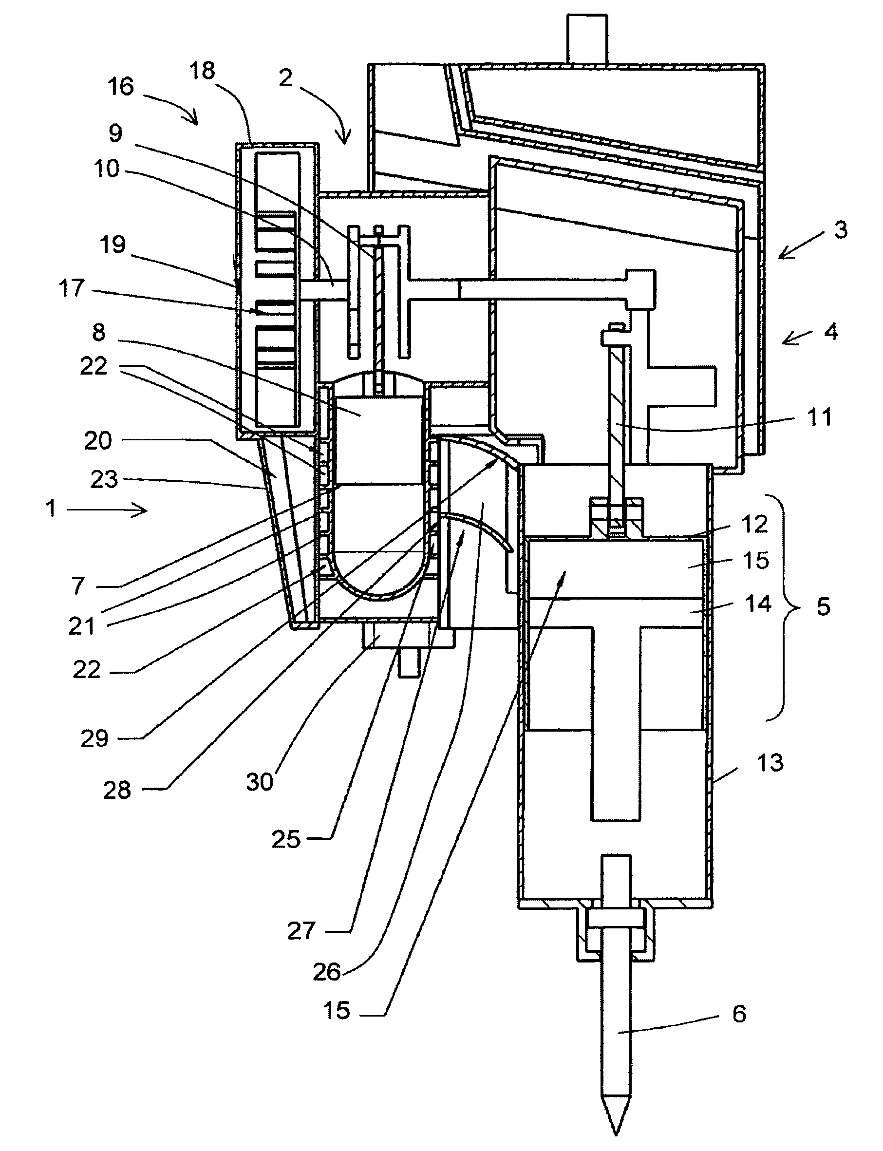 Percussion tool having cooling of equipment components