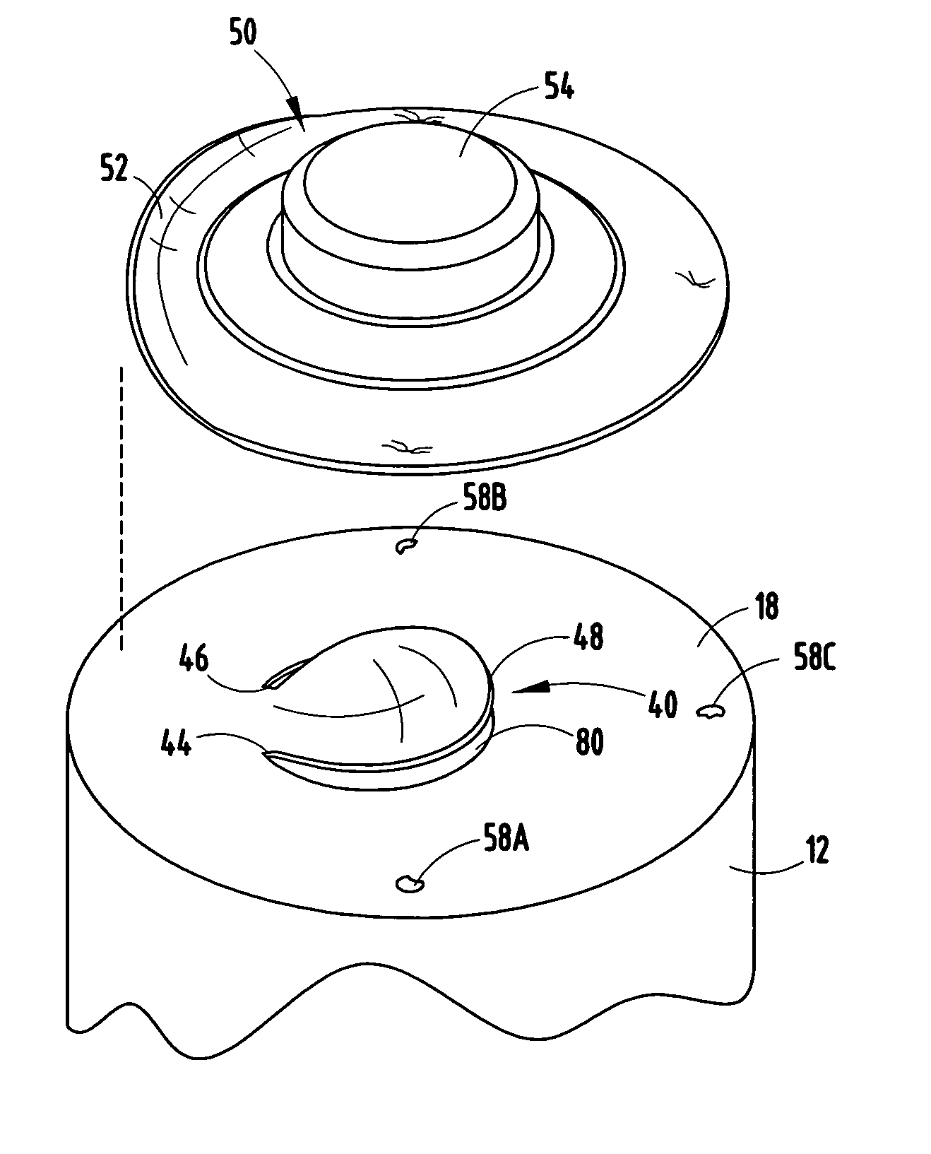 Battery can having off-center C-shaped vent