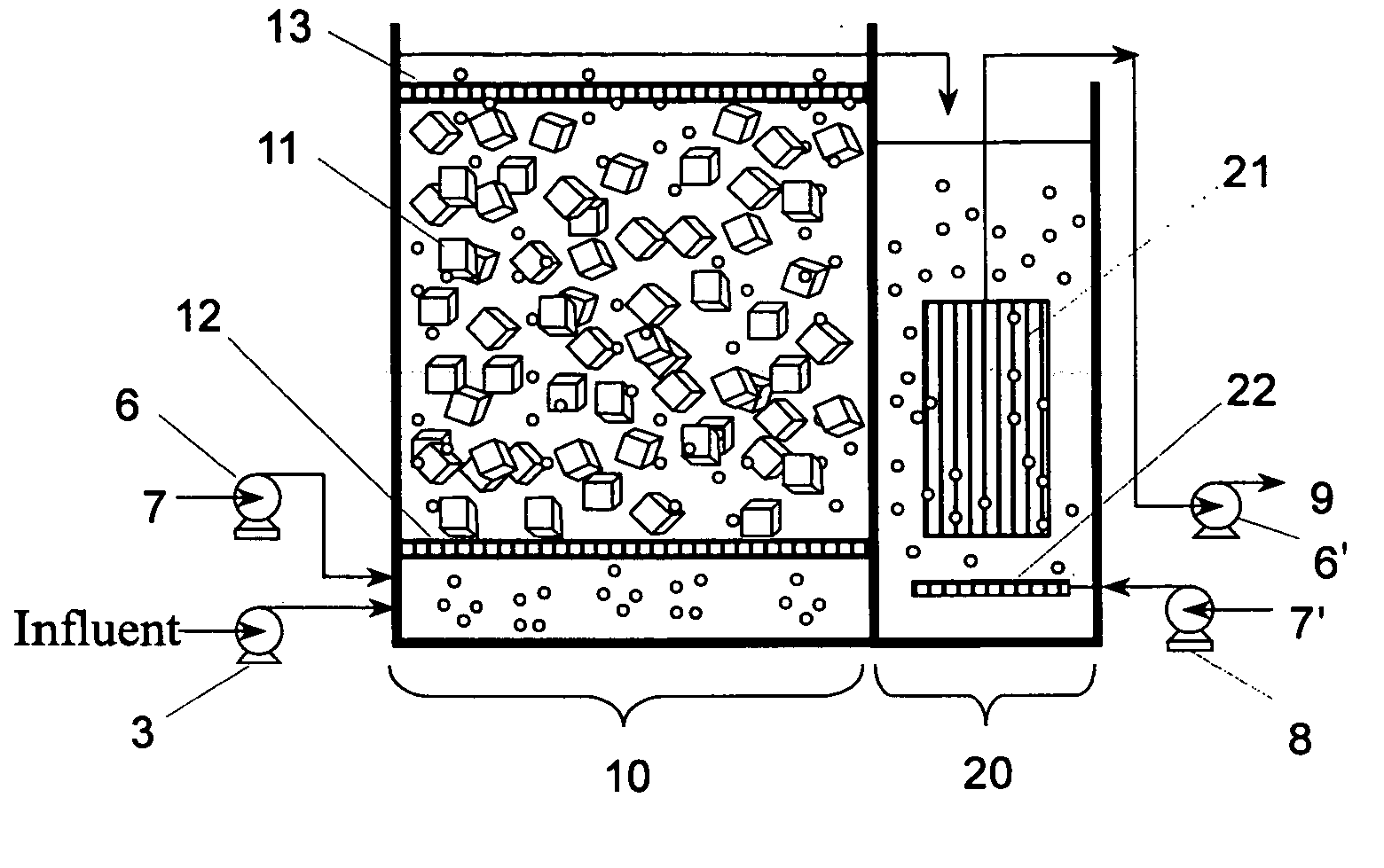 Biological membrane filtration system for water treatment and a water treatment process