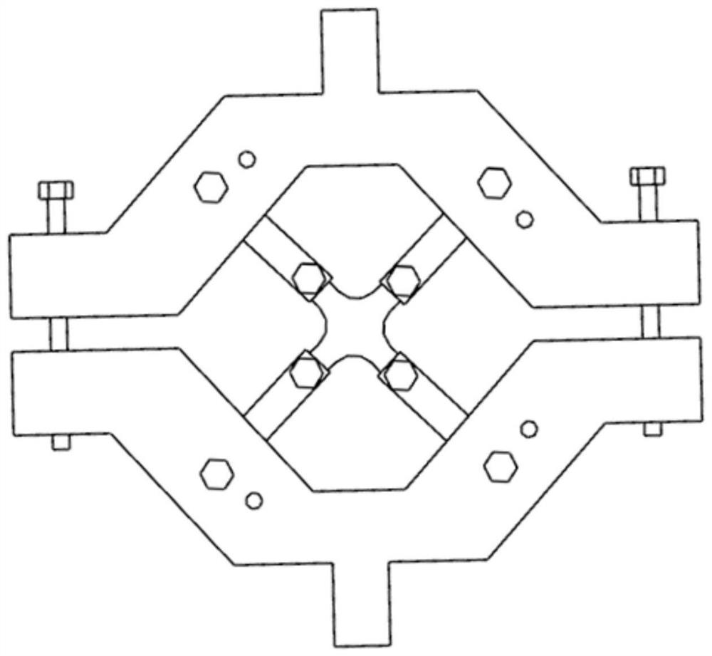 A loading fixture device for cross-shaped specimen biaxial equal load and non-equal load fatigue test