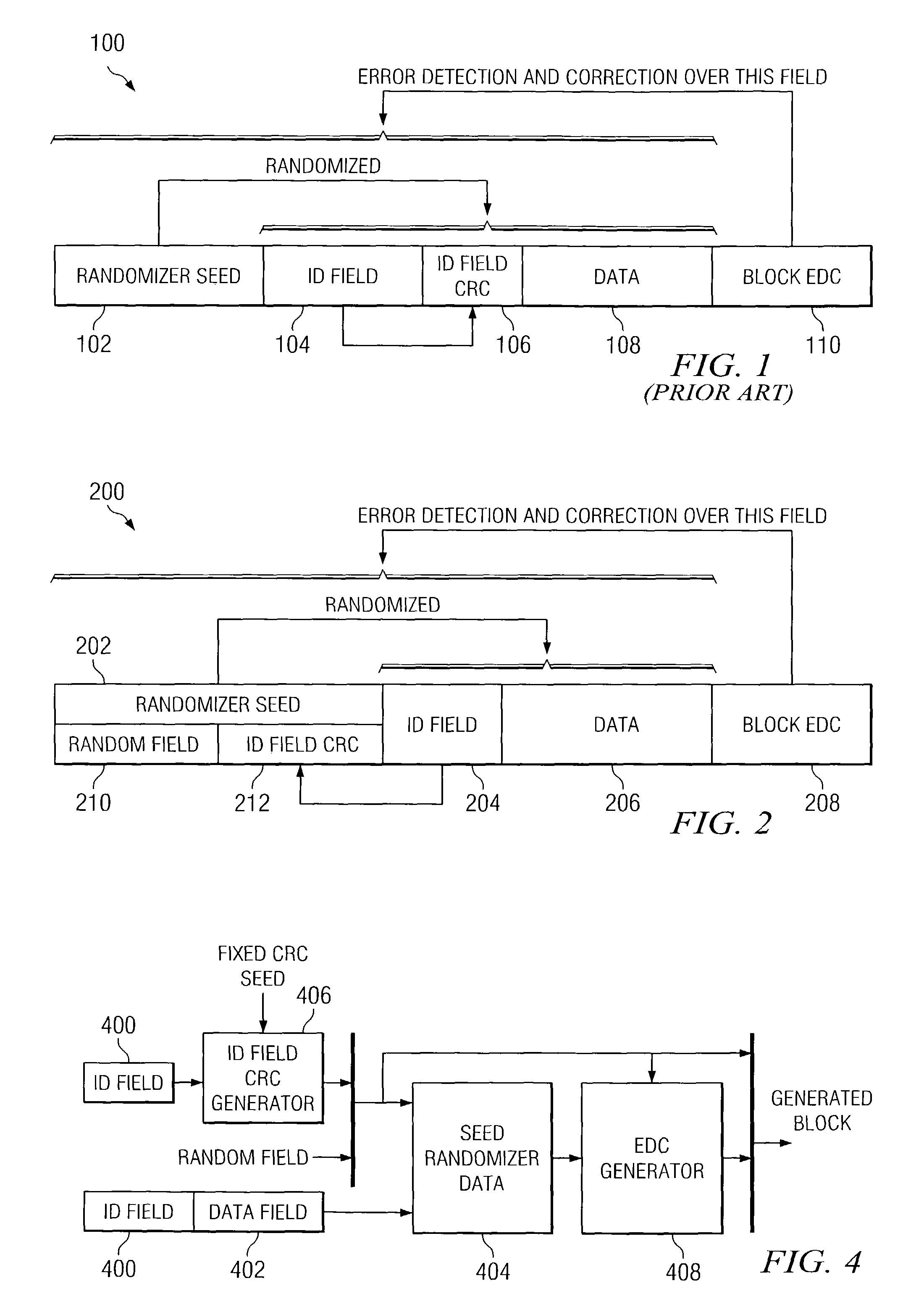 Format for randomized data block in a storage device