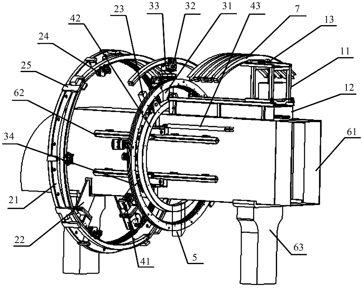 Installation system of steel arches of tunneling machine