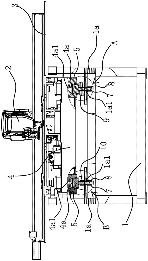 Head installation structure of a template sewing machine