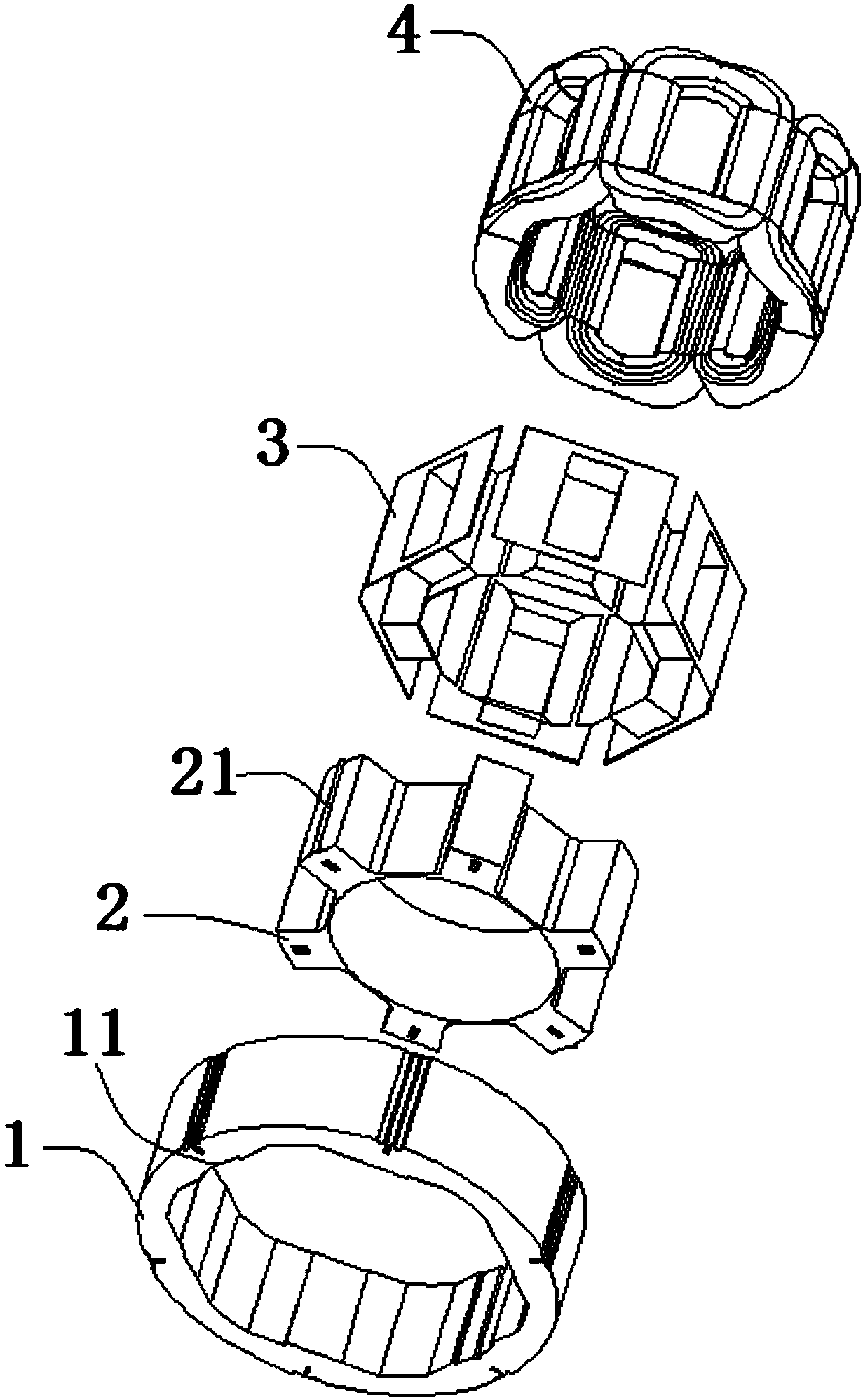 Stator component, motor and compressor