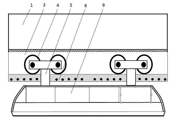 Suspension type track train on bottom surface of bridge body