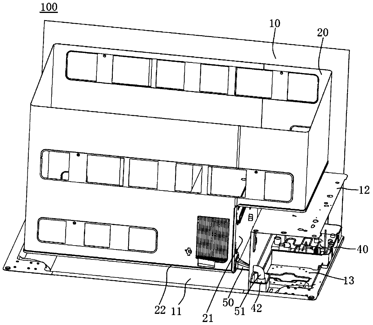 Drainage structure and horizontal refrigerator