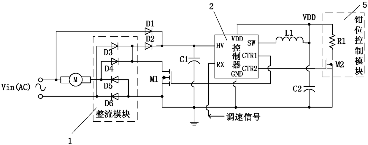 A stepless speed control and energy clamping circuit of an alternating current motor and a device thereof