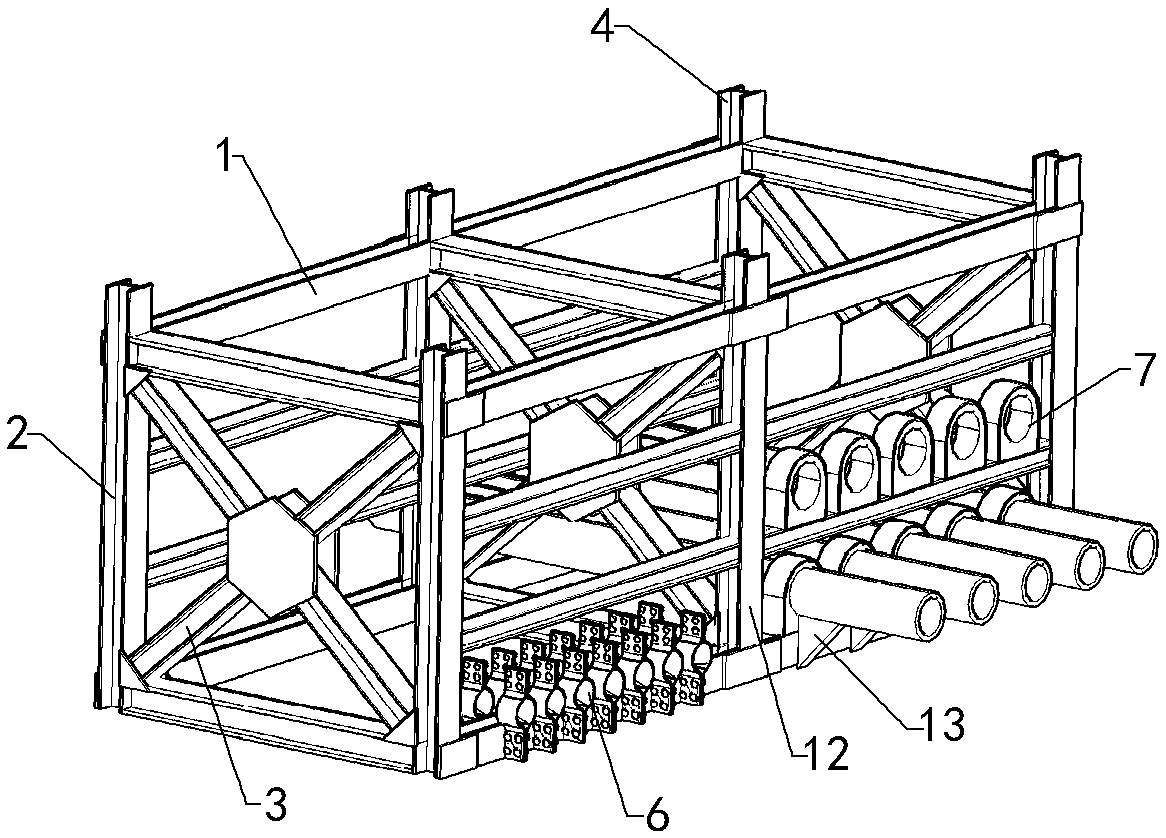 Multi-pipeline fixed support and construction method thereof